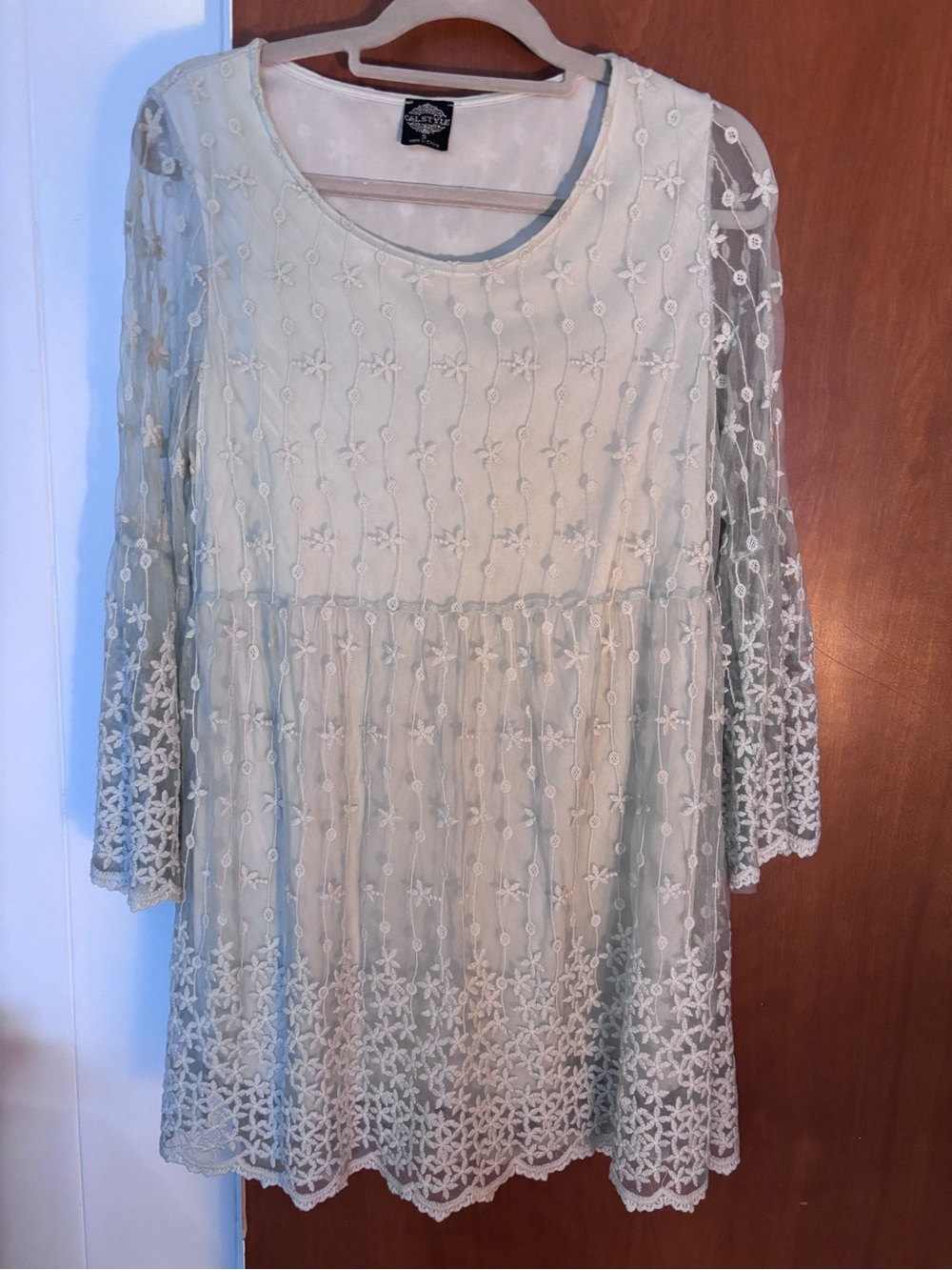 Sheer Floral Lace Mini Dress in Light Mint